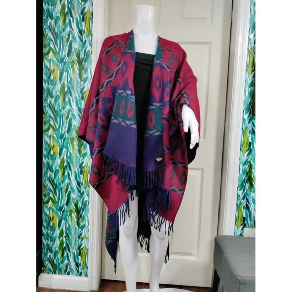 Forum Panco Tassel Poncho Shawl Cape Wraps Geometric Sweater Purple Women's - Picture 7 of 11